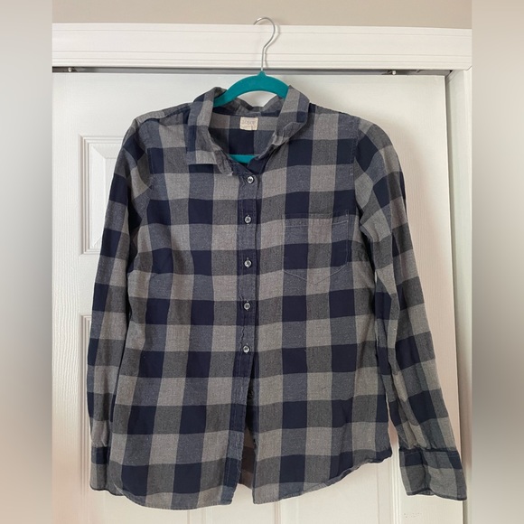 J Crew Blue and Grey Buffalo Plaid Button Up - Picture 1 of 4